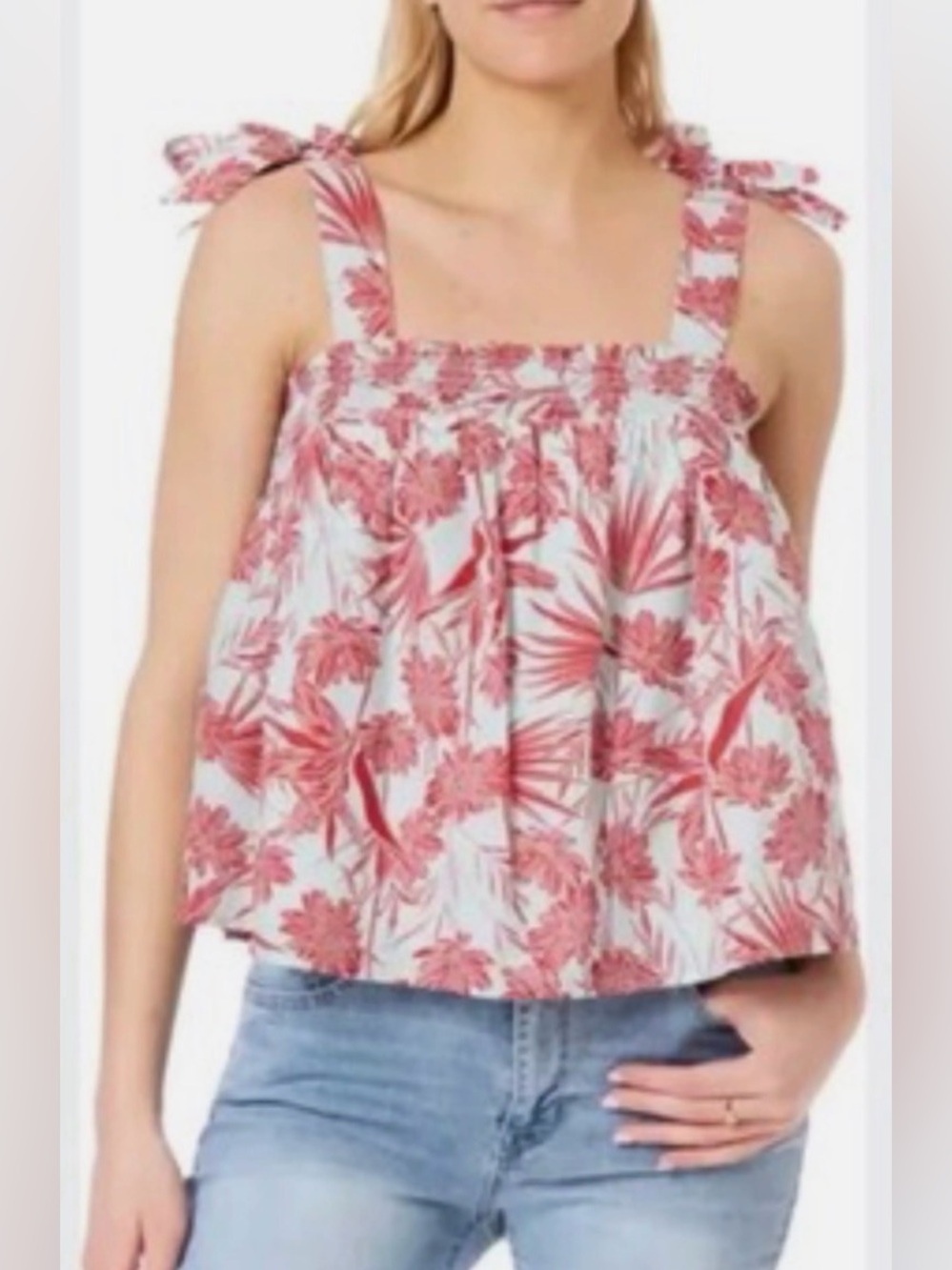 C & C California Tie-Shoulder Smocked Top